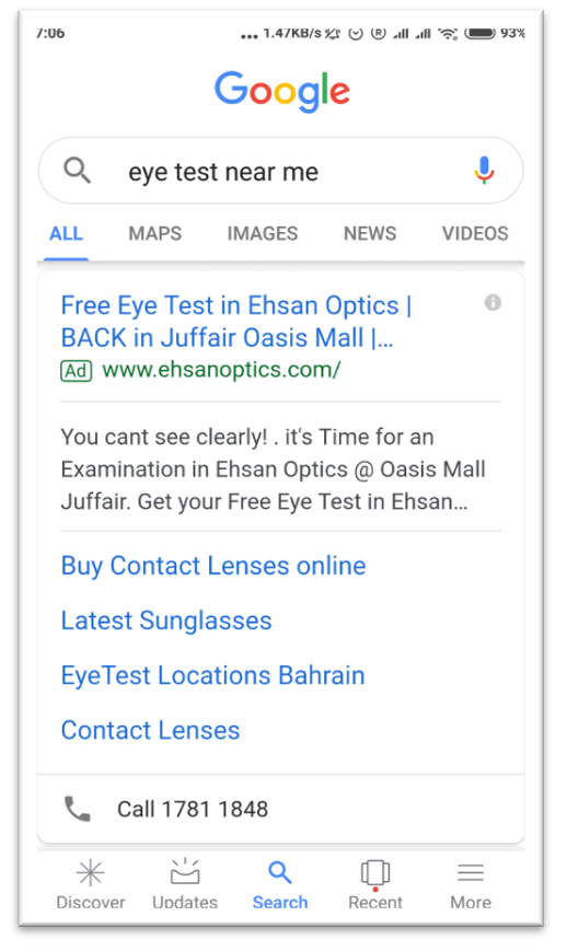 screenshot of google ads extensions on mobile phone